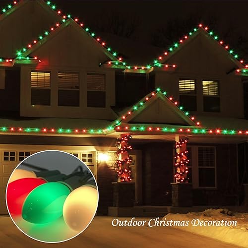 Miniatura 6 de SUNSGNE Paquete de 25 bombillas LED C9 de repuesto verdes de Navidad, luces LED C9 inastillables de plástico para exteriores, para luces de cadena