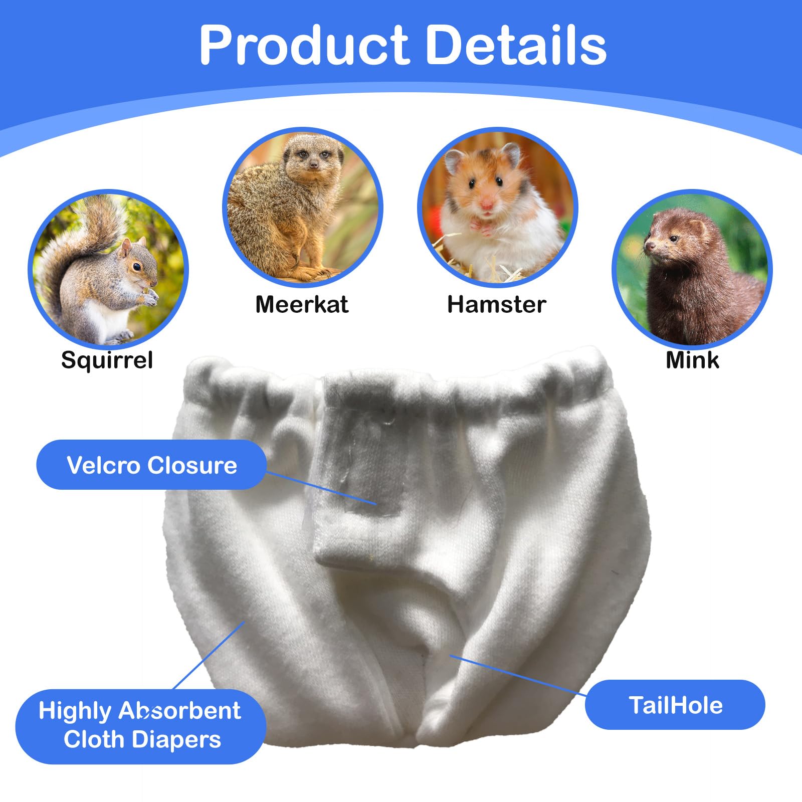 2PCS Small Pet Diapers,Adjustable Sugar Glider Diapers Climbing Diapers,Washable,Specially Designed for Use on Pet Squirrels Small Medium Guinea Pig (grey - Image 4
