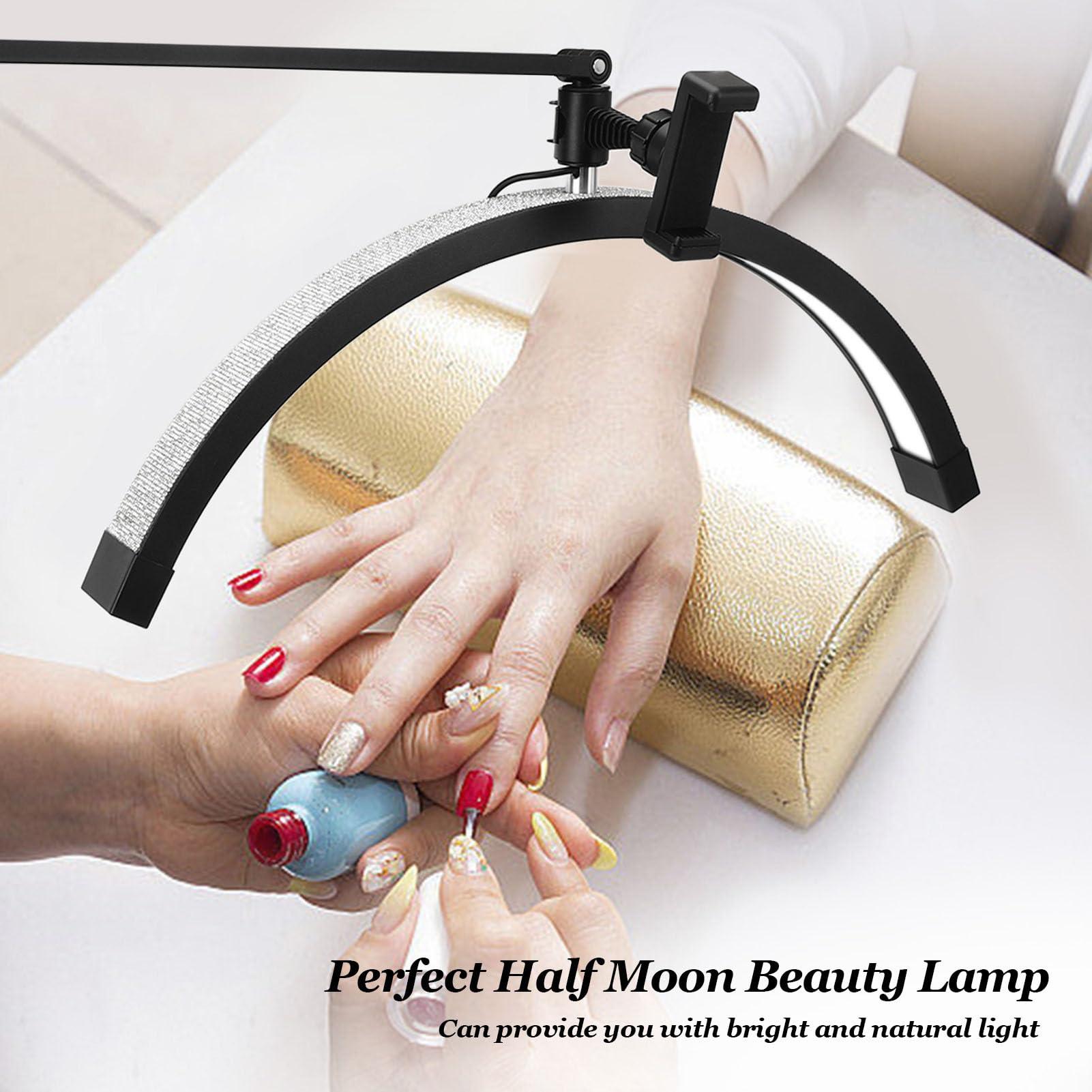 20in LED Half Moon Light, 24W Eyelash Makeup Lamp with Rhinestone Decoration, 3 Level Color Temperature, Dimmable Estheticians Light for SPA, Nail Art, Manicure (US Plug)