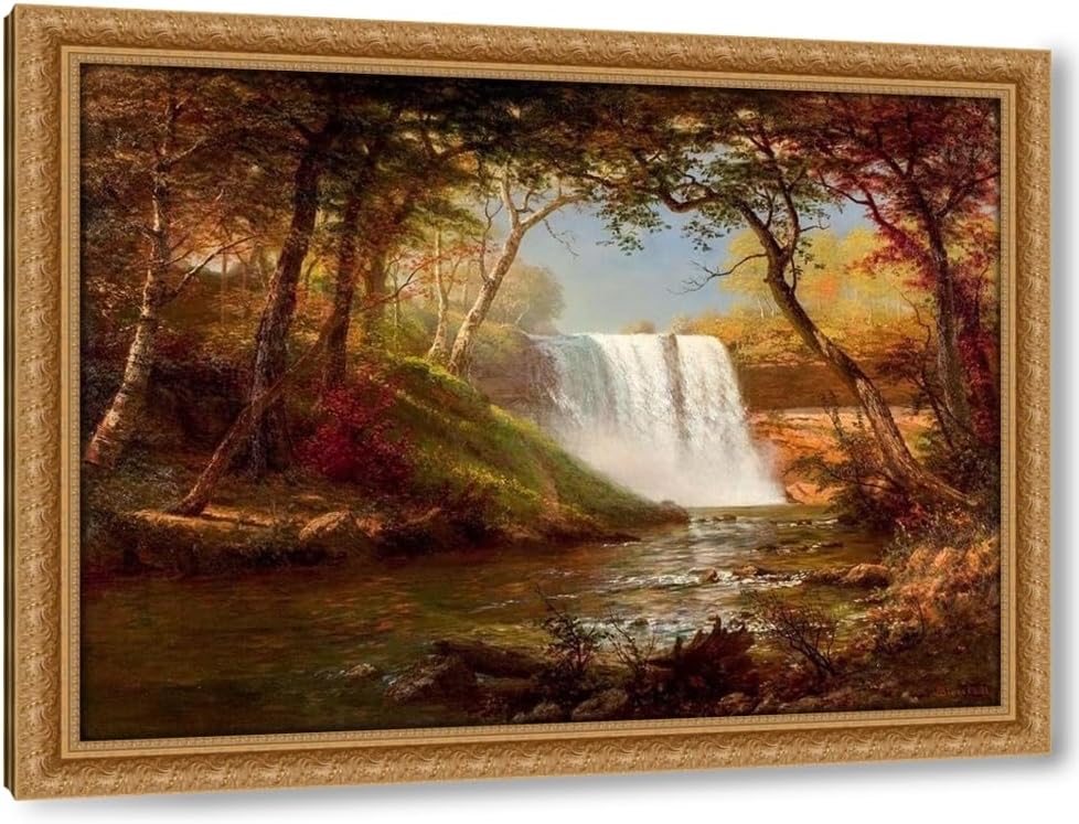 ArtDirect Minnehaha Falls 48x36 Huge Gold Ornate Wood Framed Canvas Giclee Art by Bierstadt, Albert