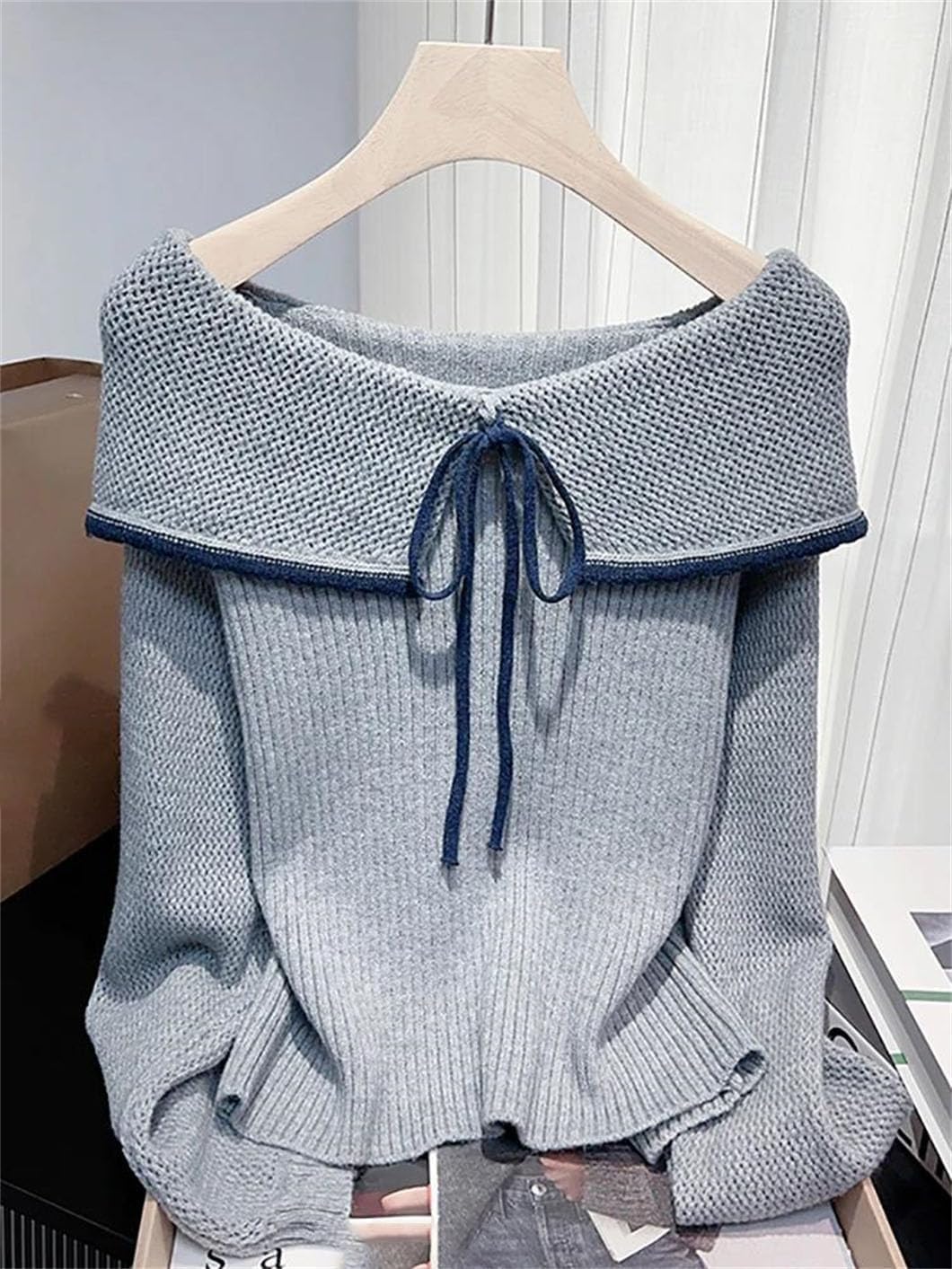 Women's Large Lapel Collar Knitwear Solid Color Loose Long-Sleeve Fall Winter Sweater