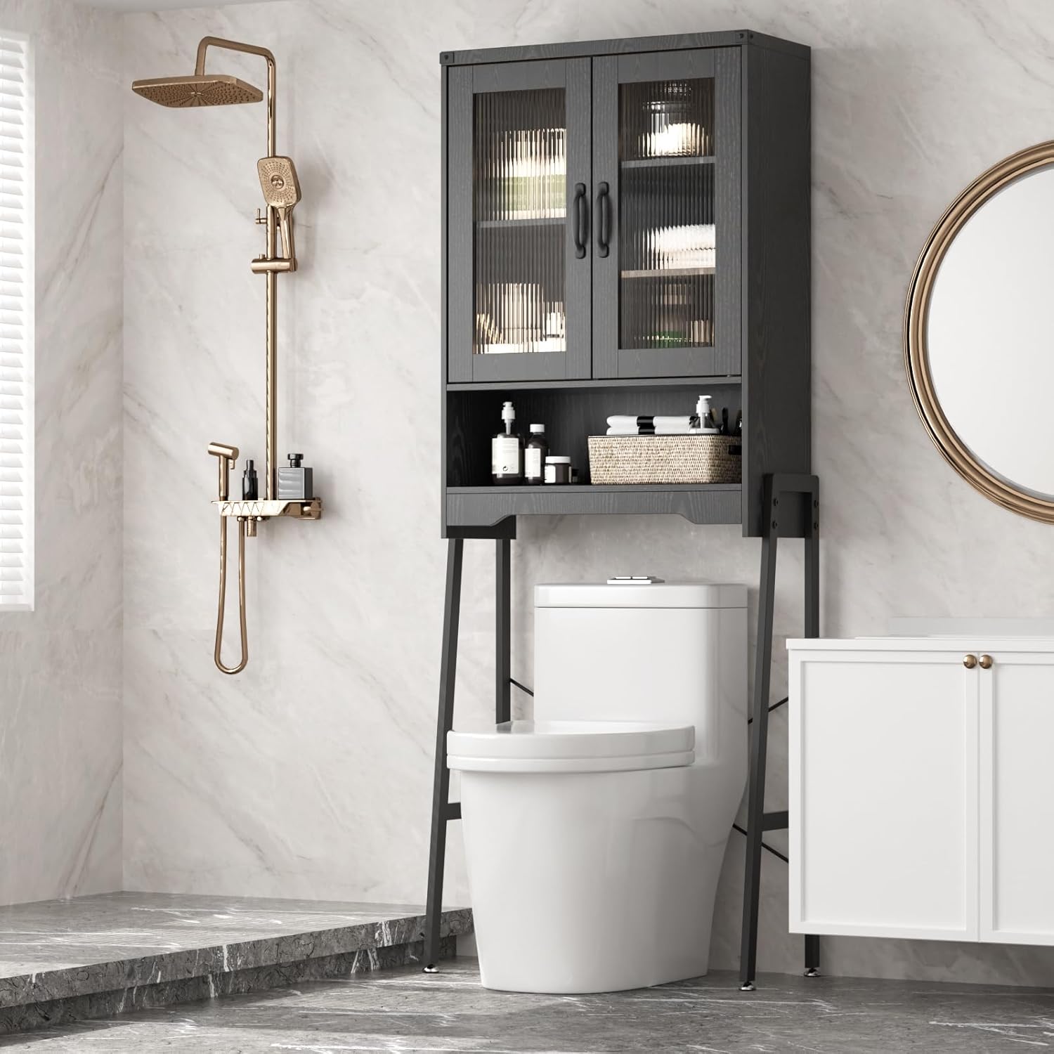 FiveWillowise Over The Toilet Storage Cabinet in a modern bathroom setting.