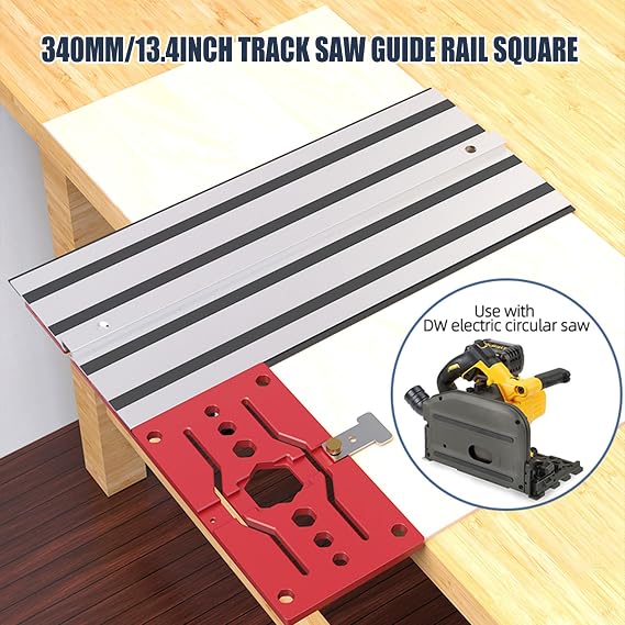 13.4inch Track Saw Guide Rail Square, 90 Right Angle Track Saw Square Angle Stop Guide Rail Electric Circular Saw Guide Rail Clamp Compatible with De-walt Guide Rail