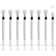 1mL Lure Lock Syringes with Caps - Sterile Individually Wrapped - Leak Proof Accurate Measurements - 12 Pack for Lab Use and Home Care