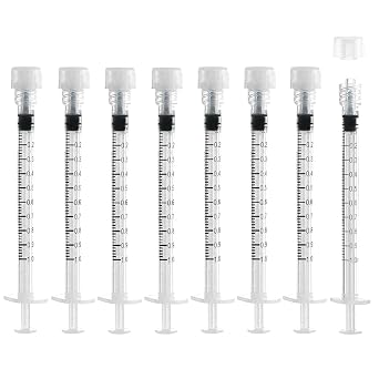 1mL Luer Lock Syringe with Cap - Sterile Individually Wrapped Without Needle - Leak-Proof Accurate Measurement - 50Pack for Lab Use and Home Care