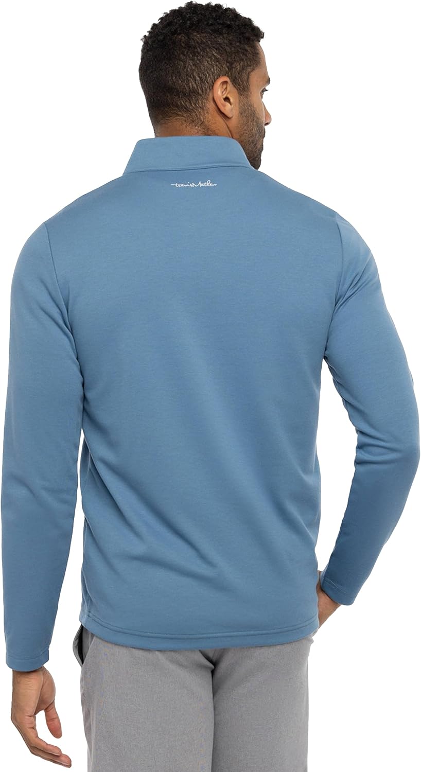 TravisMathew Men's Upgraded Striped Quarter Zip, Stellar Blue Chest Stripe