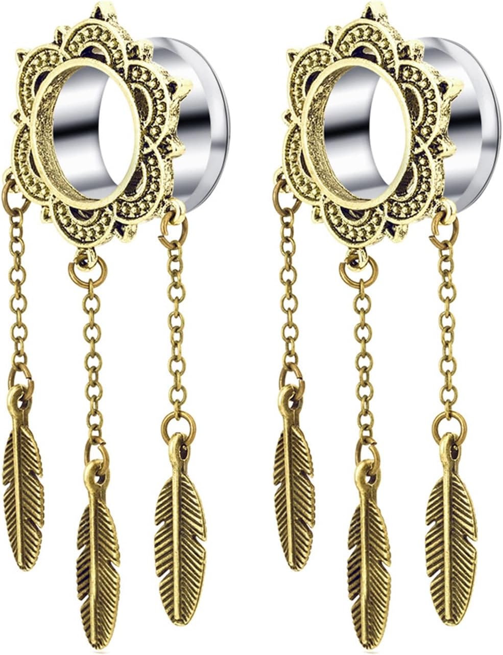Écarteur D'Oreilles Acier Chirurgical - Tunnels De Chair Avec Bordure Fleurie Vintage - 2 Pièces