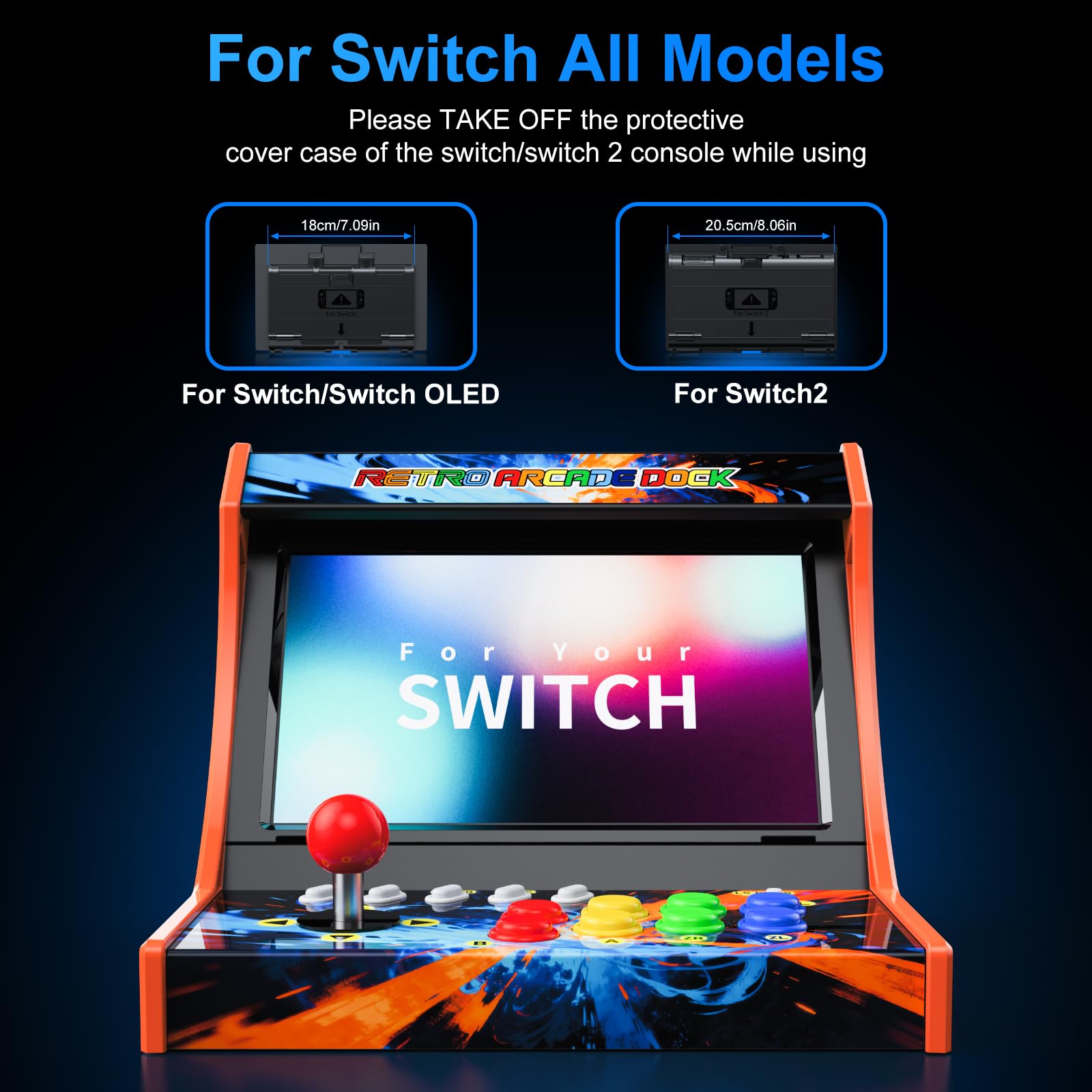 Retro Arcade Machine for Switch/OLED/Switch 2, Portable Arcade Cabinet with Joystick & Turbo Function, 12 Game Card Slots, Plug & Play Table Console Stand, Include a Screen-Casting Cable