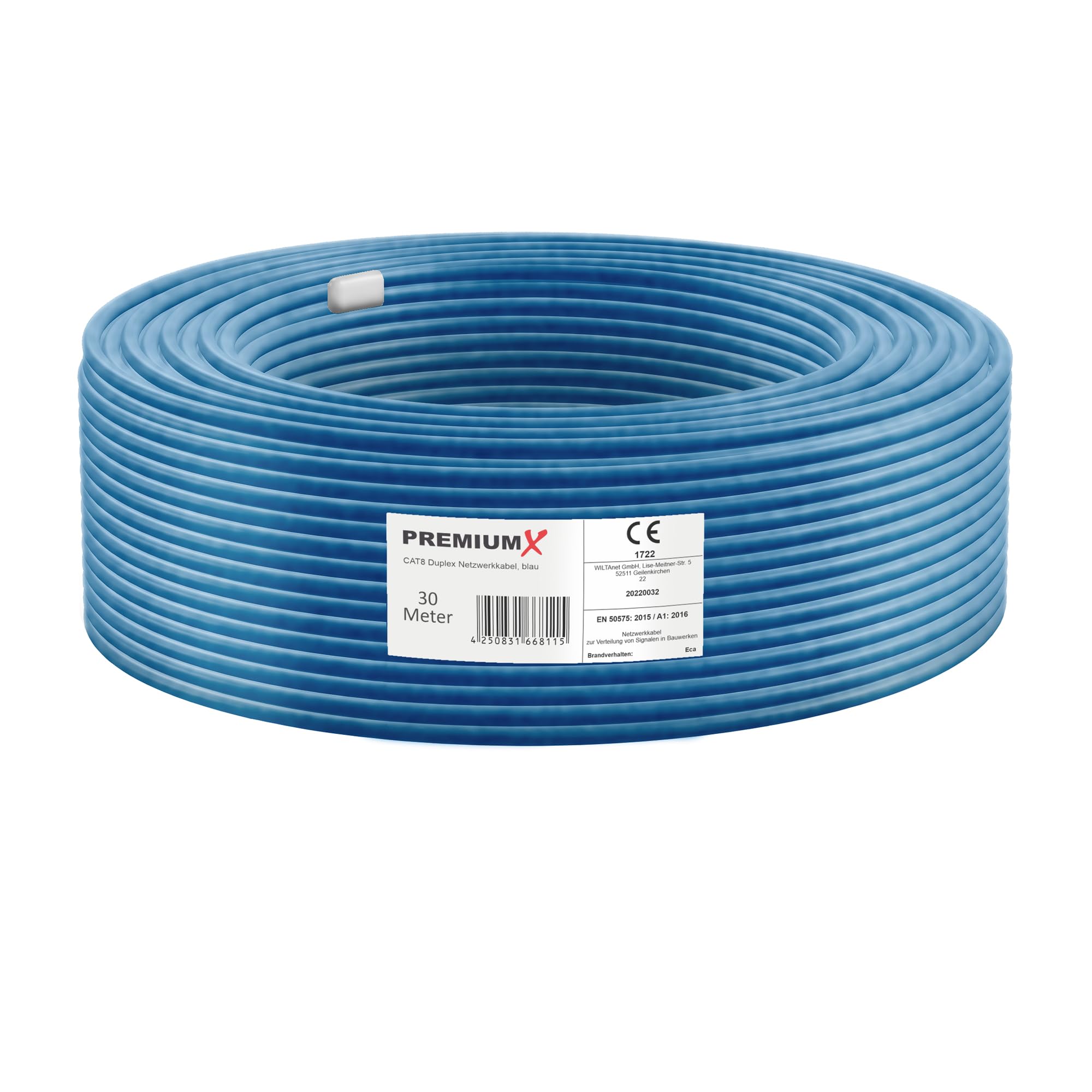 Premium X 30m CAT 8 Verlegekabel | 40Gbit 2000MHz | S/FTP PIMF AWG22 Reinkupfer | Eca LSZH FRNC Halogenfrei | Profi LAN Netzwerk Datenkabel Duplex