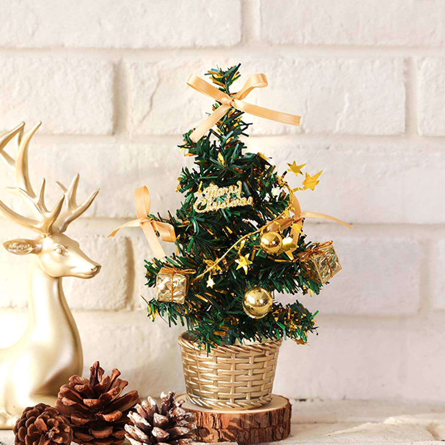 ANDGING Mini Christmas Tree 8 Inch Gold Table Top Christmas