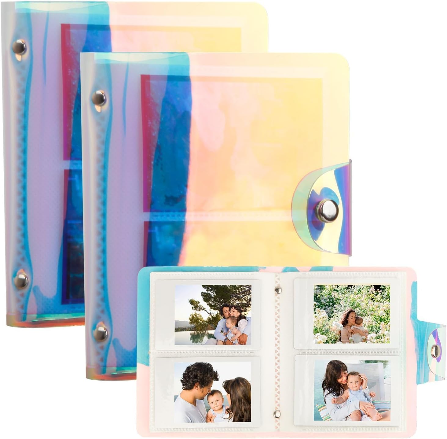 2 Packs 64 Pockets Holographic Mini Photo Album, Portable Kpop Photo Card Holder For Fujifilm Instax Mini Camera/Polaroid Snap Touch/SocialMatic Instant Cameras,2x3 inch Film