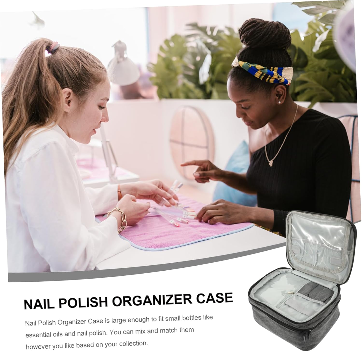 30grid Portable Nail Polish Organizer Bag with Compartment Design for Essential Oils Dual Layer Travel Case for Manicure Supplies for Women The