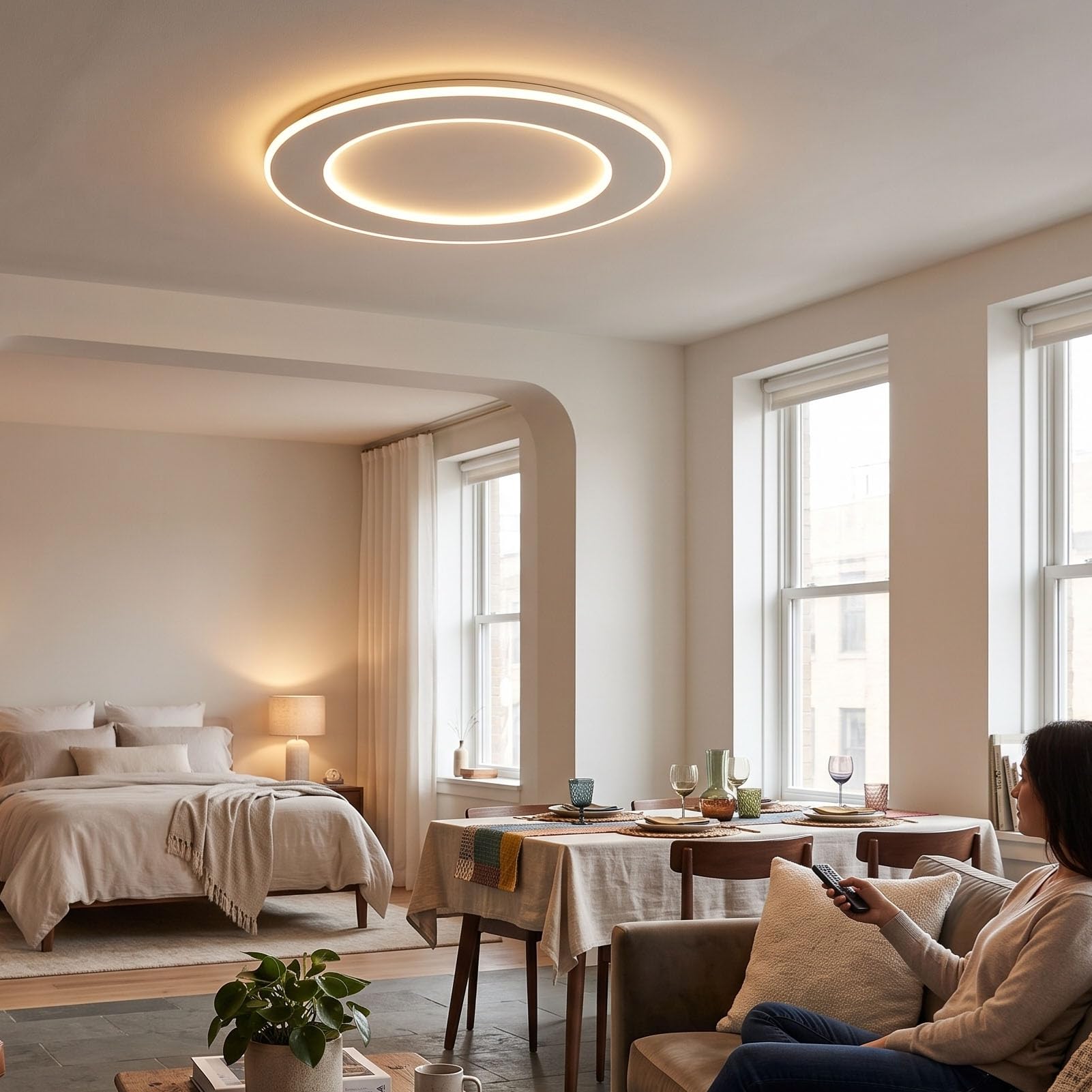Hyuduo Sufitowa LED 15,75 Cala ściemnialna, Sterowanie Pilotem i aplikacją