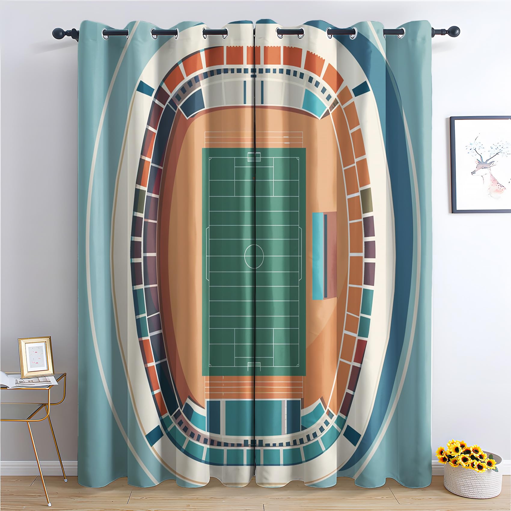 Football Field Curtains for Bedroom Living Room - Kids Boys Sports Blackout Curtains 90x108 Inch (Width x Drop), Thermal Insulated Eyelet Curtains & Drapes, Patterned Window Treatments A-#182