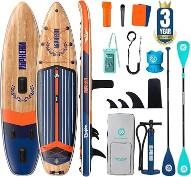 Niphean Inflatable Stand Up Paddle Board with Deep Blue 3-Piece & Green 4-Piece Paddles, Anti-Slip EVA Deck,106 Paddle Board for Adults & Youth