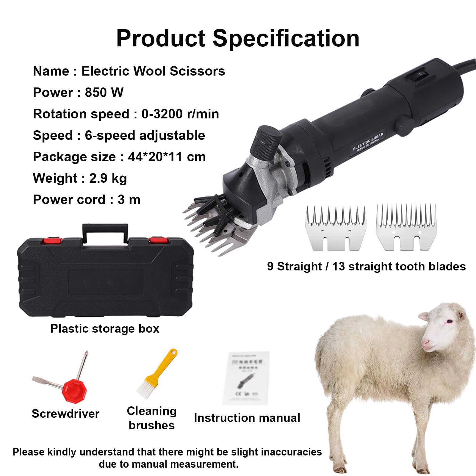 Esquiladora Eléctrica Potente para Ganado De 850 W - Herramienta Profesional para Esquilar Ovejas con Dos Cuchillas Intercambiables, 6 Velocidades para Granjas, Ranchos Black