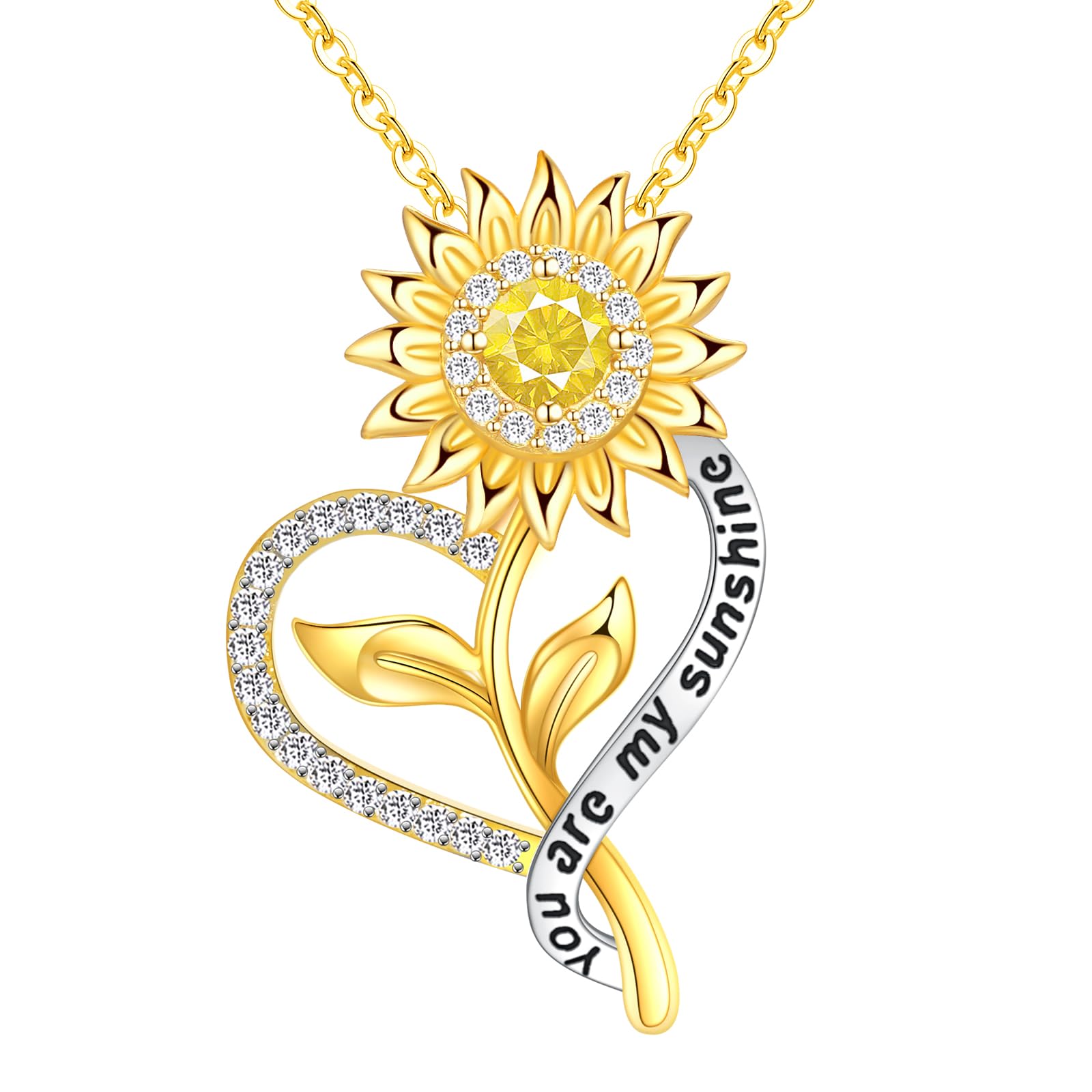 DFUNHSunflower Necklace for Women Gifts for Wife 18K Gold Plated 925 Sterling Silver You Are My Sunshine Necklaces for Girls Heart Pendant Jewelry for Mom on Mother’s Day Valentine's Day Birthday Christmas