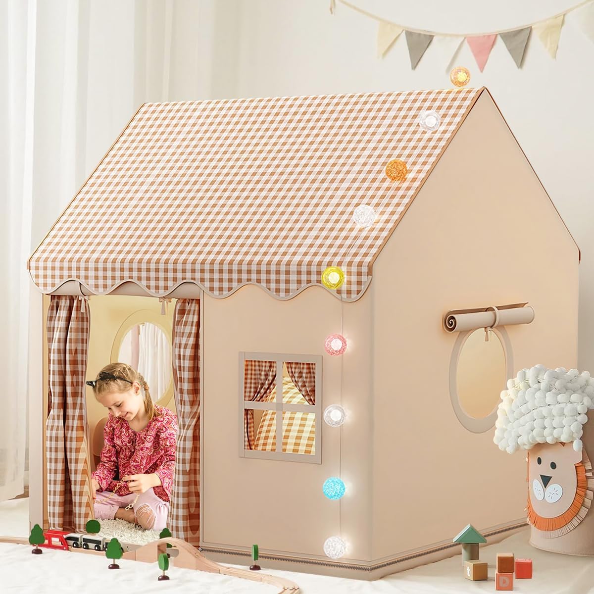 MUHMUH Tente de jeu intérieure pour enfants, avec fenêtre, maison d'enfant, coin câlin, décoration de chambre d'enfant (couleurs neutres)