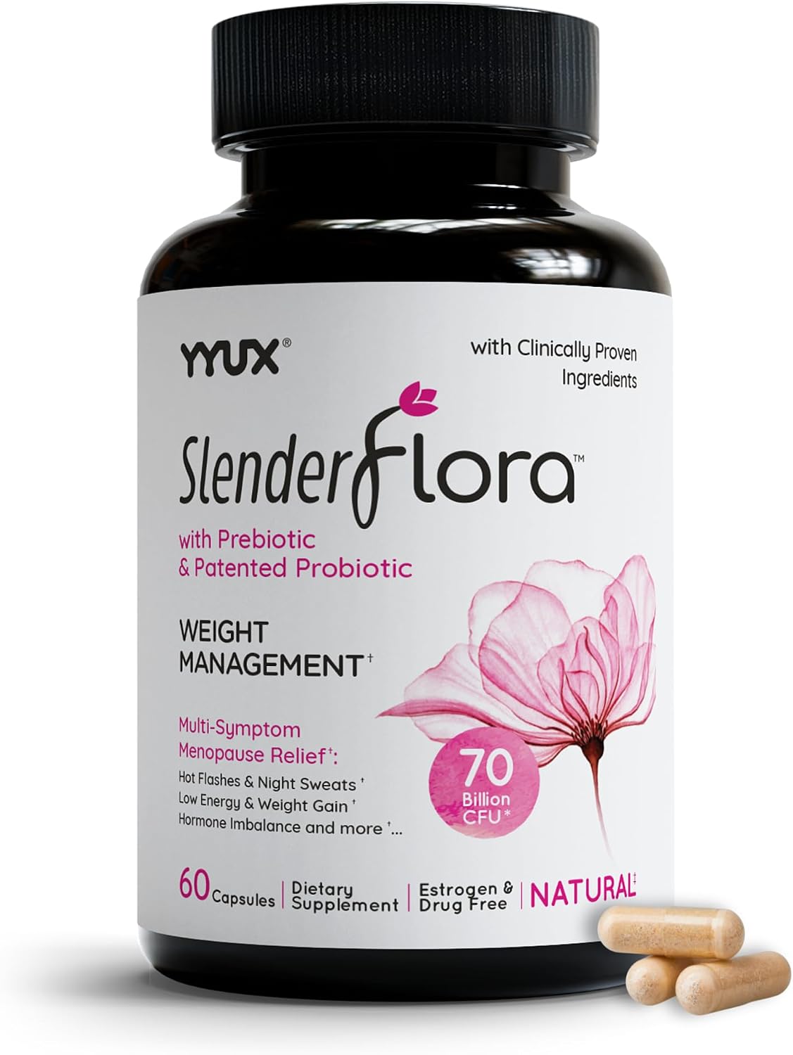 SlenderFlora - Menopause Probiotic Supplement | Weight Management, Hot Flashes, Night Sweats, Bloating | 70 Billion CFU | Gluten, Soy & Dairy Free | 60 Count