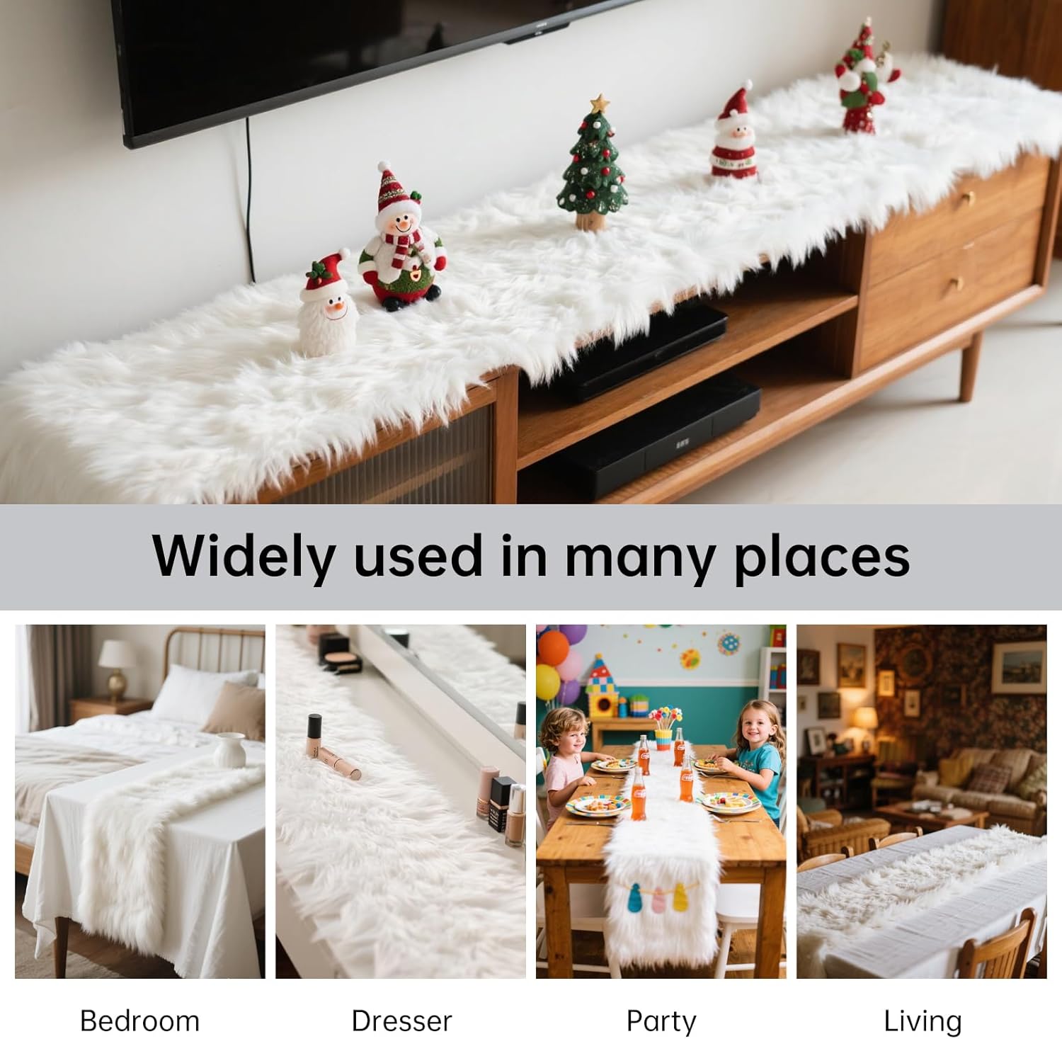 Christmas Table Runner, White Faux Fur Table Runner, Table Runner for Winter Decor Xmas White Decorations, for Holiday Dining Tables Bed Cabinet Shelf - (11.8 x 70.9 in)