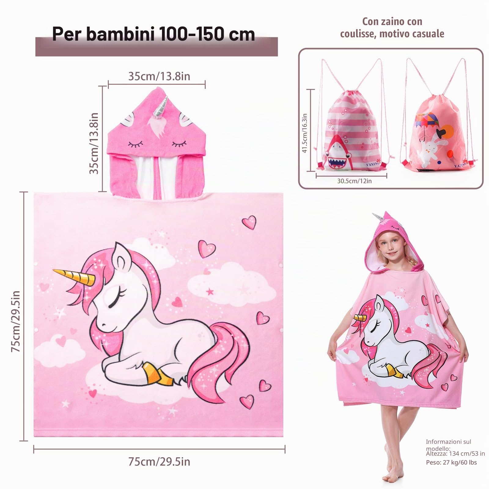 Mokani Poncho da bagno per bambini, in microfibra, ultra morbido e assorbente, asciugamano da spiaggia per bambini, asciugamano con cappuccio, accappatoio per spiaggia, piscina, ragazze, ragazzi 6-14