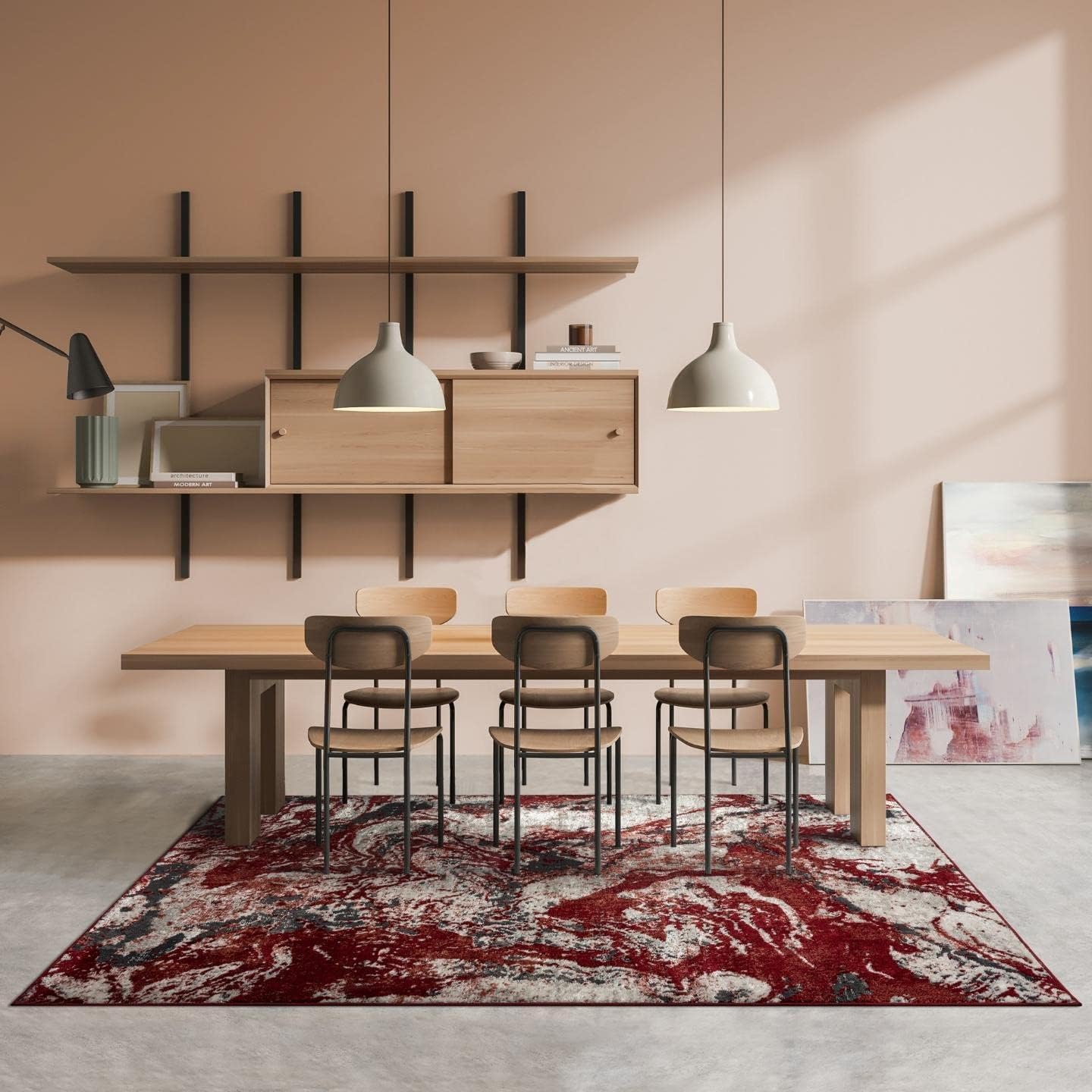 LUXE WEAVERS Abstract Marble Swirl Red 5x7 Area Rug