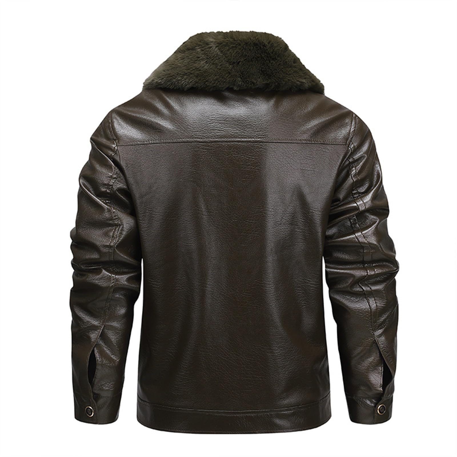 SOOUICKER Lederjacke Herren Winter Gefüttert Bomberjacke Fell Kunstleder Winterjacke Leder Warm Motorradjacke Vintage Fliegerjacke mit Fellkragen Hemdjacke Reißverschluss Elegant