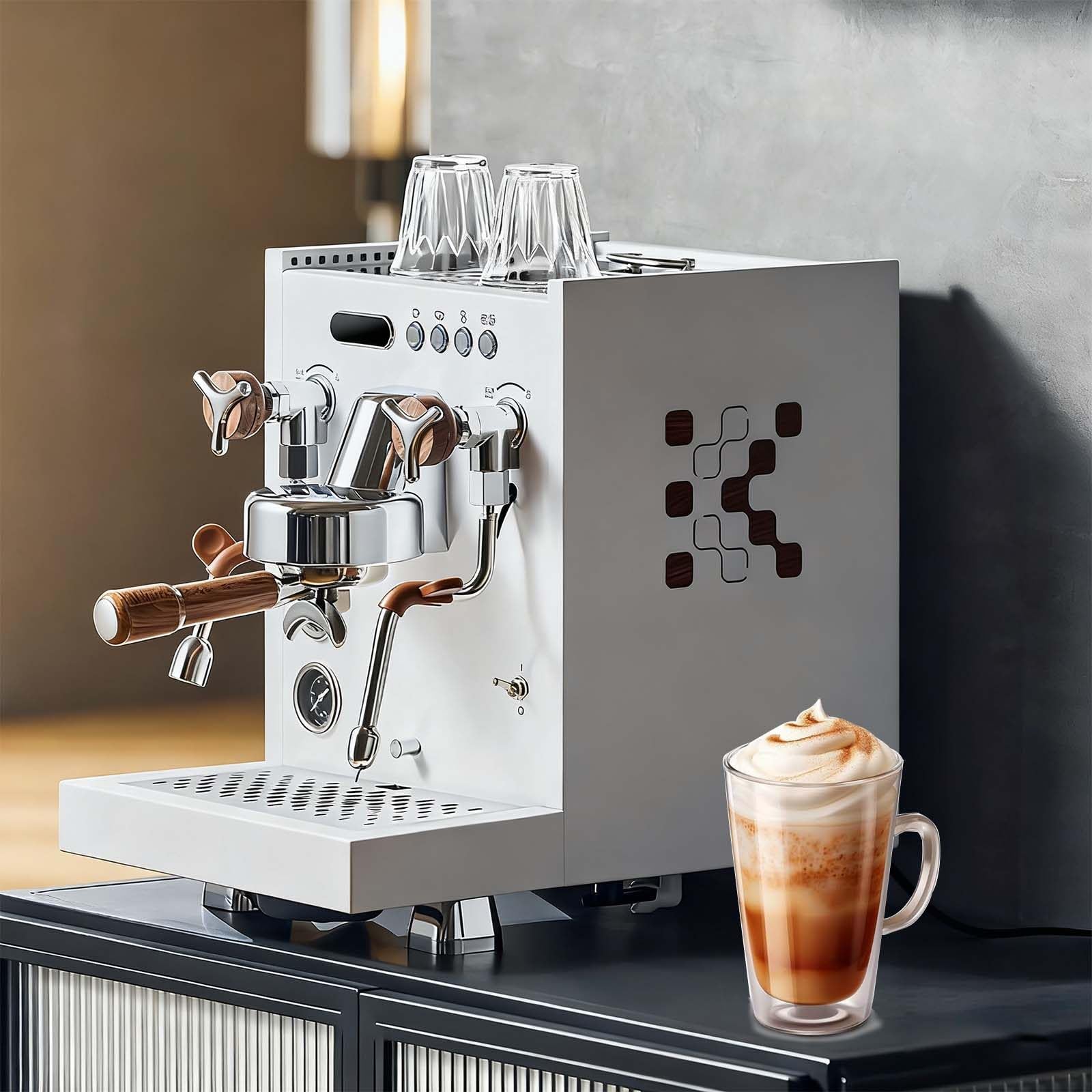 Vaporizador Y Espumador De Leche, Cafetera Espresso EléCtrica De 2850 W, 15 Bares De PresióN, con Caldera De LatóN De 1 L, DepóSito De Agua De PP De 1,6 L, Portafiltro De 58 Mm, Lanza De Vapor