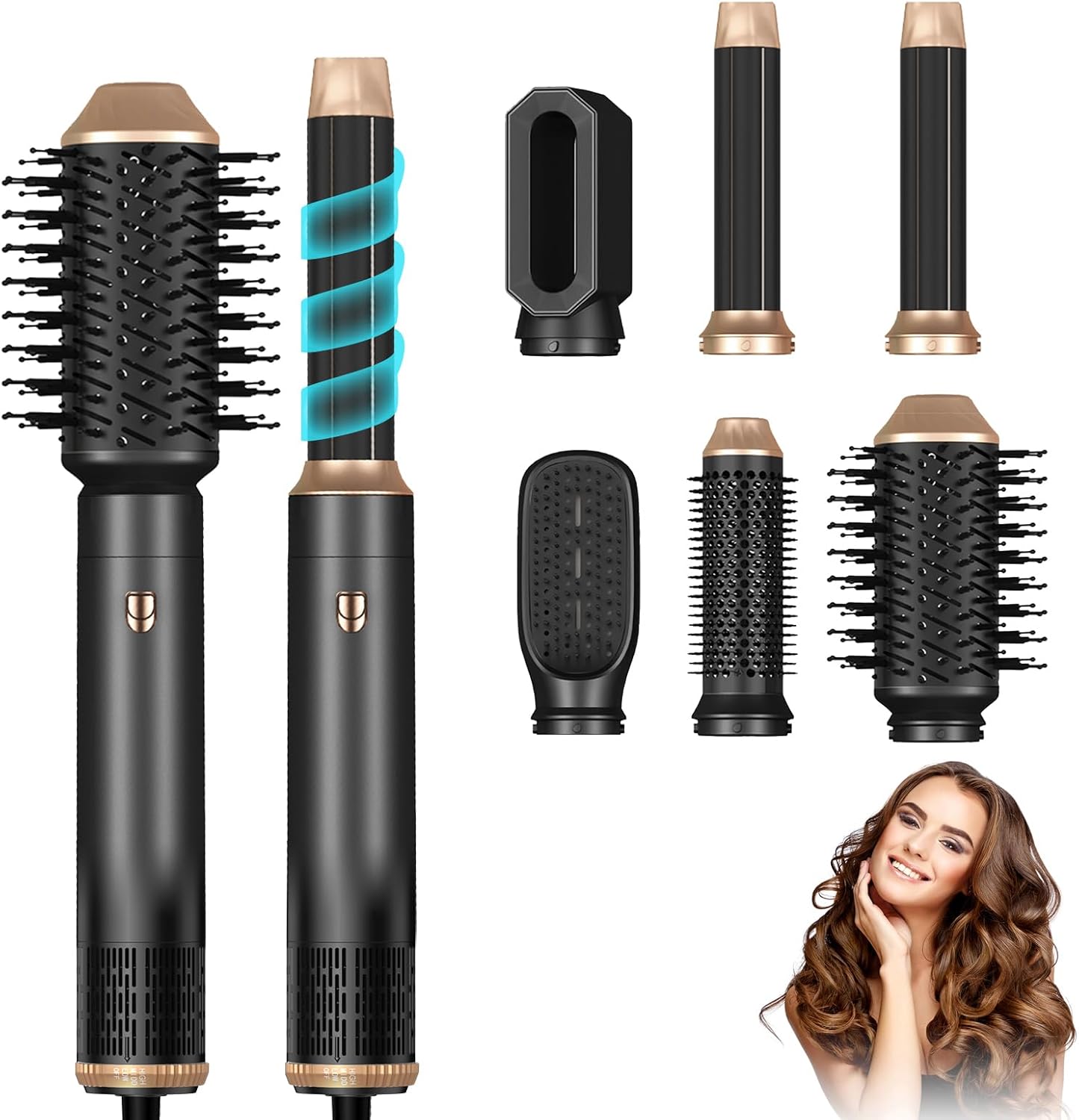 Hair Dryer Brush,6 in 1 Professional Hot Air Styler,Powerful Air Curling Wrap Styler,Negative Ionic Hair Dryer Fast Drying, Multi Hair Stylerfor Curling Volumizing Straightening Styling