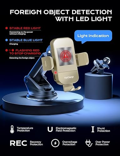 Miniatura 18 de CHGeek Cargador de coche inalámbrico, carga rápida de 15 W, soporte de teléfono para iPhone 15 14 13 12 11 Pro Max Xs, Samsung Galaxy S25 Ultra S24