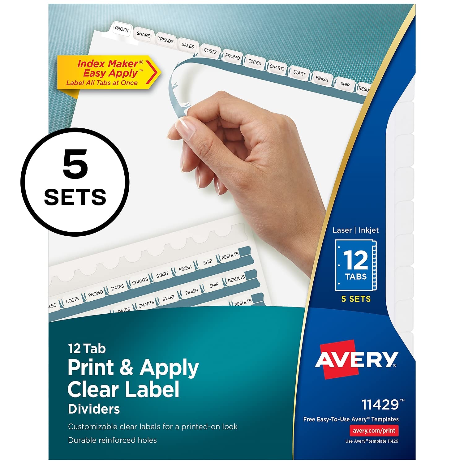 Avery 11429 Clear Label Index Maker Dividers, 8.5x11, White, 12-Tab Set, 5 Sets - Image 2