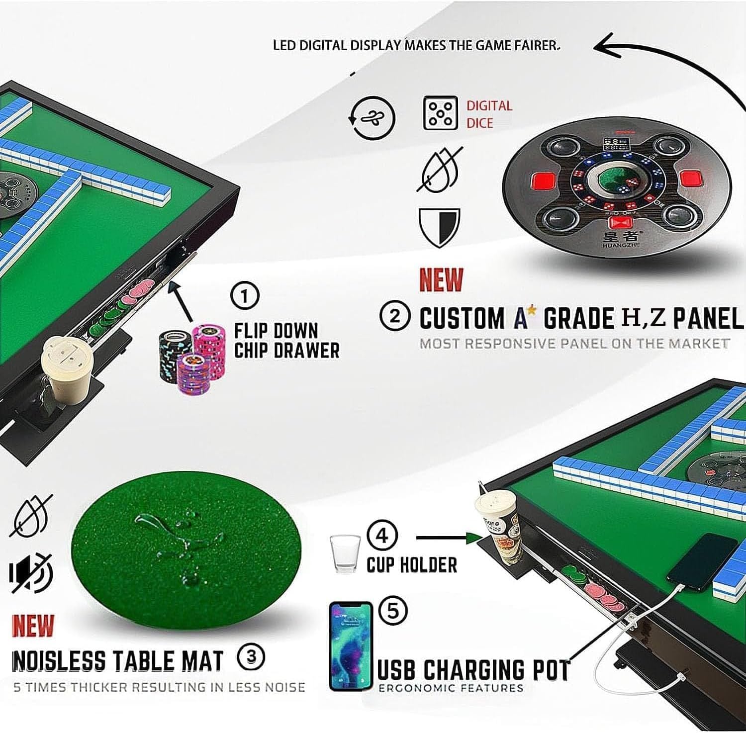 Automatic american mahjong table Suitable for Americans,Chinese,Folding Electric Mahjong Table Two sets of 42mm mahjong tiles set，Mahjong Storage Bag, quiet shuffling, USB Charging（Easy Assembly)