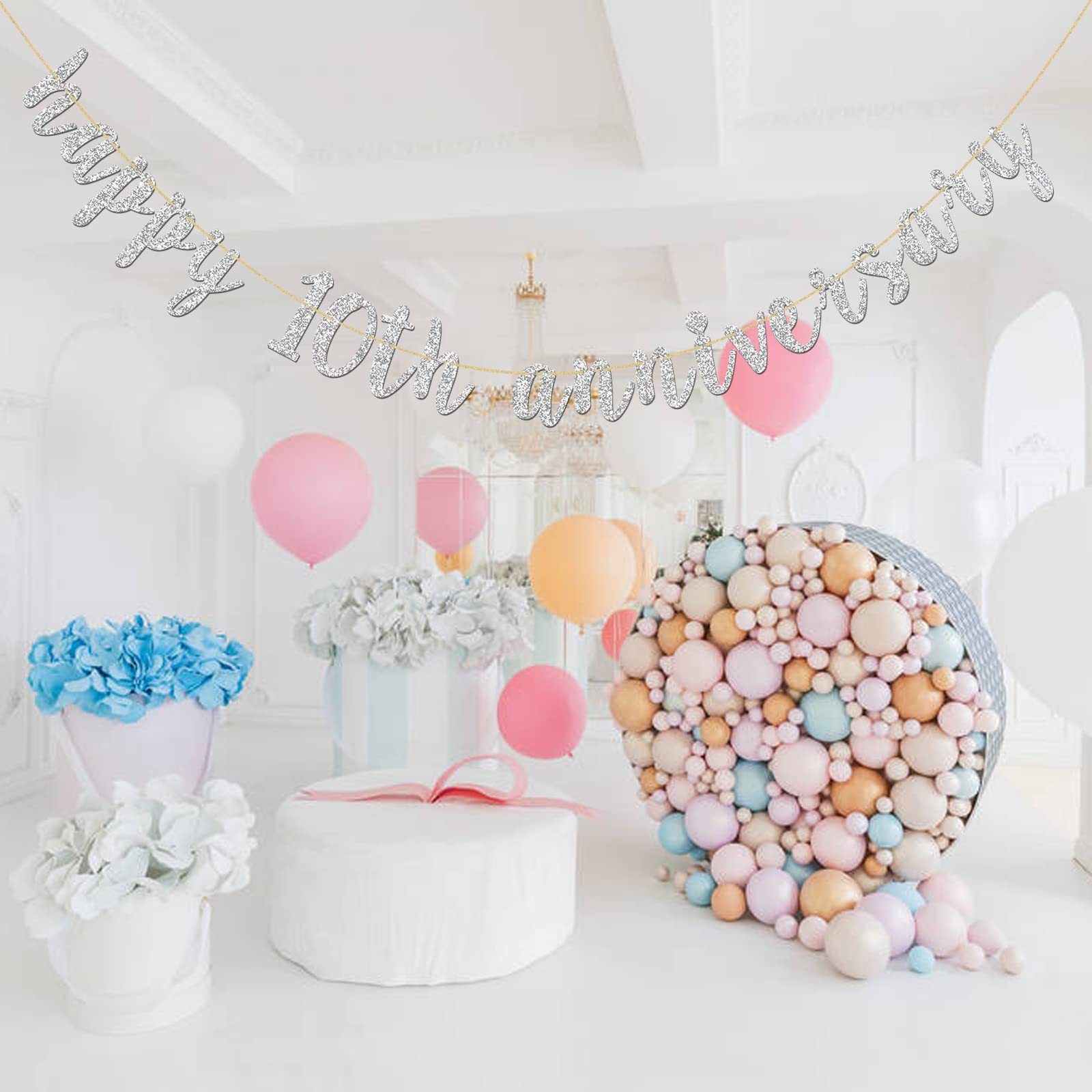 Amazon.com: Glitter Silver Happy 10th Anniversary Banner - Ten