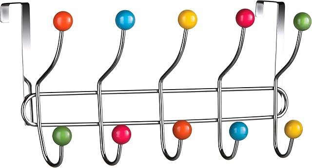 Premier Housewares Over Door Hooks Multi Color Plastic Over The Door Hanger / Hangers For Bedroom 10 Chrome Finish Hook Back Of The Door Coat Hanger 40 x 12.5 x 17.5