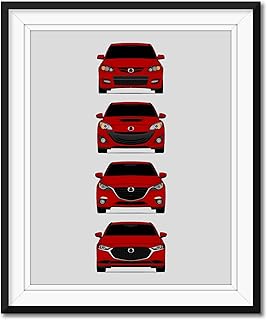 Mazda 3 Generations Inspired Poster Print Wall Art Handmade Decor of the History and Evolution of the MazdaSpeed3 Mazda3 (BK, BL, BM, BP) (Unframed)