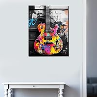 Vista 2 de Tucocoo Pintura al óleo estilo graffiti por números para adultos principiantes con marco, pintura de guitarra fresca por número sobre lienzo