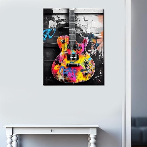 Miniatura 2 de Tucocoo Pintura al óleo estilo graffiti por números para adultos principiantes con marco, pintura de guitarra fresca por número sobre lienzo con