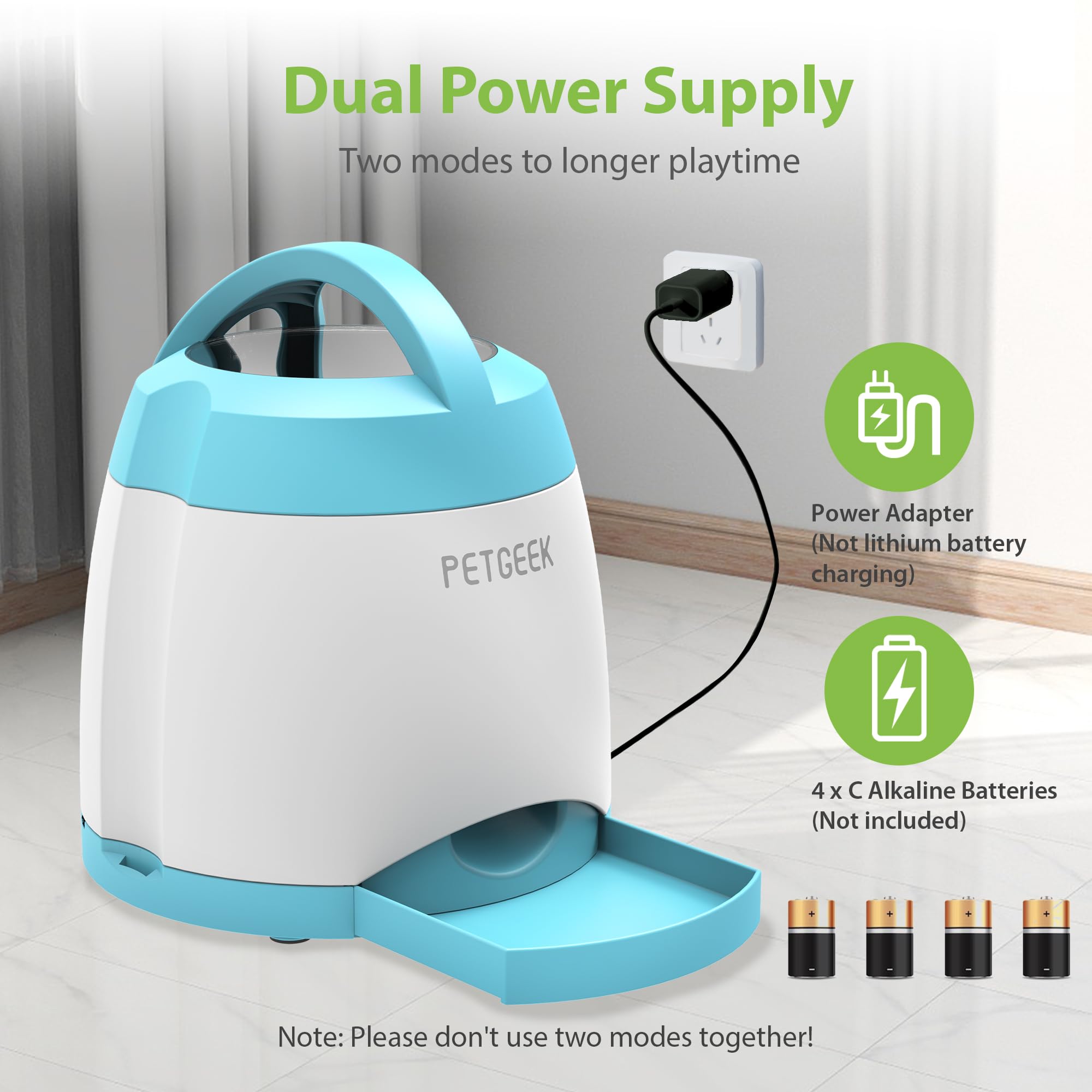 PETGEEK Dispenser interattivo per cani e giocattolo puzzle con alimentatore automatico, doppia alimentazione e telecomando, per giochi interni ed esterni (blu)