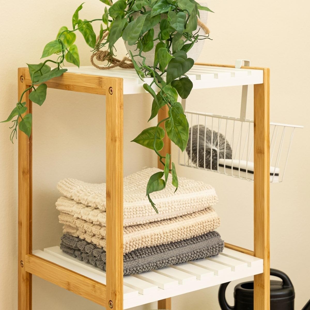 Estantería con cesto de bambú Natural nórdica de 140x33x34 cm (Blanco)