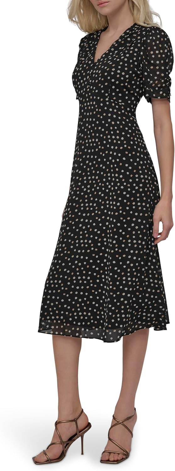 DKNY Womens Short Sleeve Button Front Fit & Flare Midi Dress - Image 3