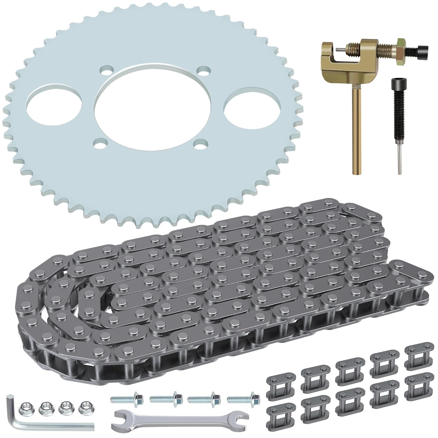 YOXUFA T8F Chain 116 Links 54T Rear Sprocket 54mm Bore with Chain Breaker for 43cc 47cc 49cc 2 Stroke SSR SX50 Scooter Syx Mini Moto Holeshot Metotec ATV Pocket Bike Quad Dirt Bike Parts