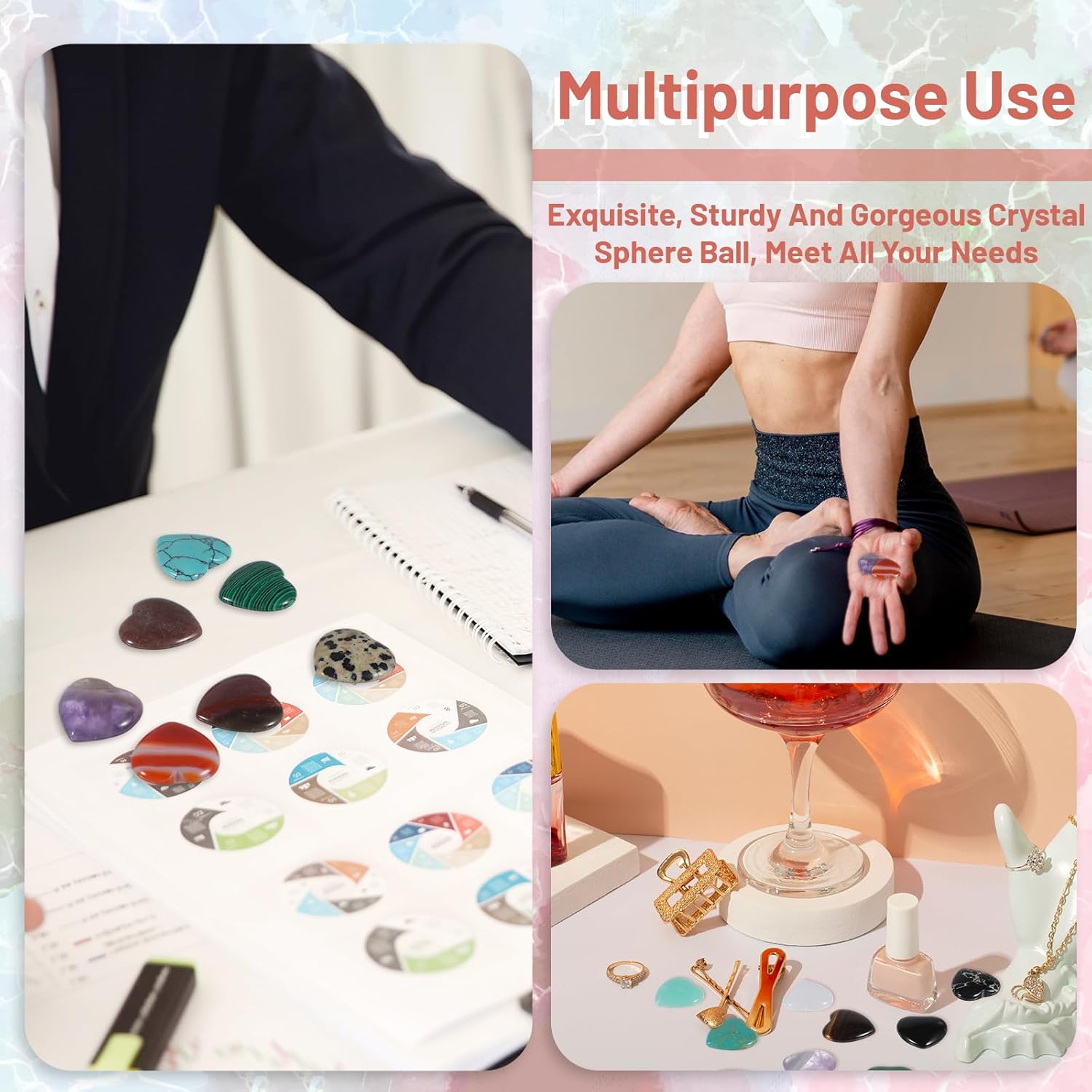 144Pcs Heart Shaped Crystals Stones, 0.8in Worry Stones Bulk Crystals and Healing Stone, Natural Crystal Gemstones Mix-Color Set Crystal Stone for DIY Meditation Decor Gifts Chakra Balancing - Image 4