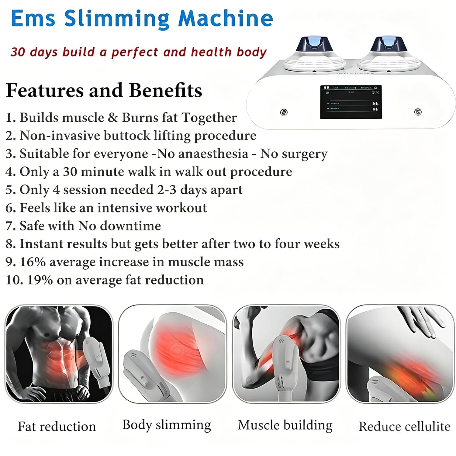 Stimolatore Muscolare Elettrico Magnetico Professionale con Funzione RF, Potente 2800W frequenza 1-200Hz, tonifica Addome Braccia Gambe Glutei per saloni Bellezza WithRF