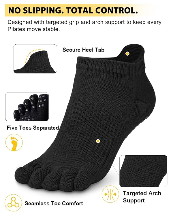 Aoliks Pilates Grip Socks for Women, Ankle Non Slip Yoga Workout Socks for Toe Grip Barre Reformer Training, Cotton Grippy Socks with Arch Support, Pilates Accessories by Aoliks - Image 2