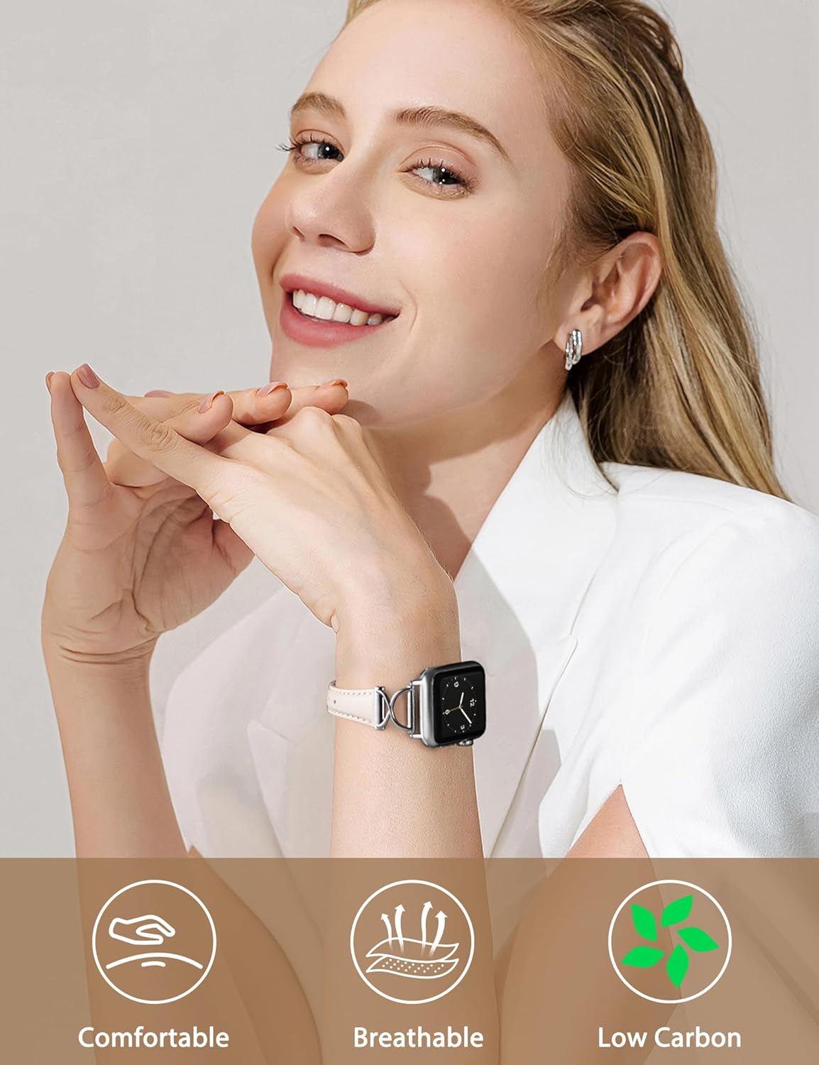 Wearlizer Slim Leather Band Compatible with Apple Watch Bands 40/38/41/44/42/45/46/49mm Women, Dressy Fancy Designer Thin Leather Strap for iWatch Series 11 10 9 8 7 6 5 4 3 SE/Ultra 3 2 1 - Image 2