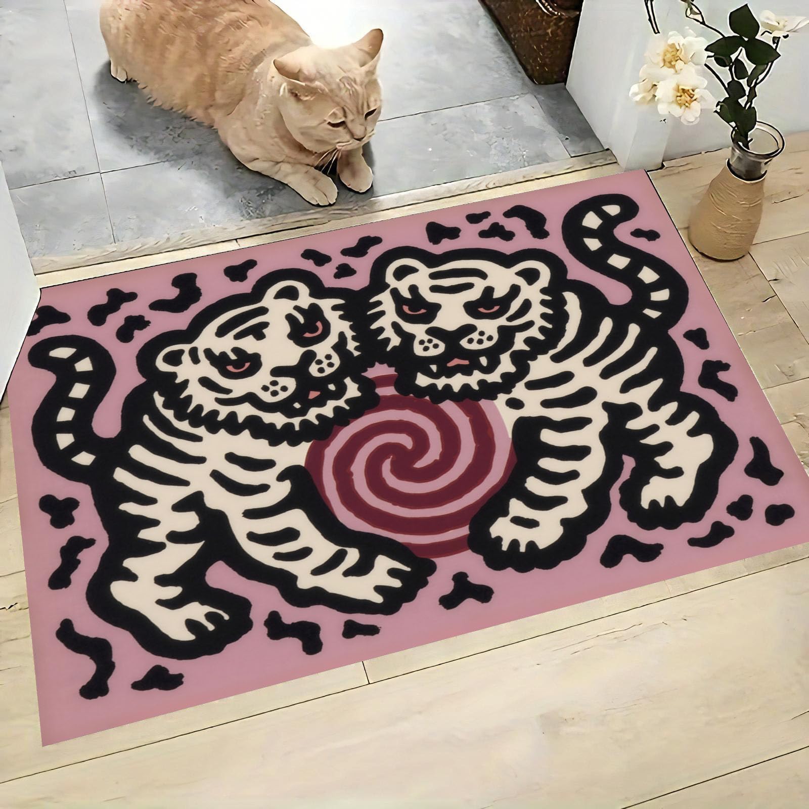 Tapis effet optique pour salle bain chambre au motif tigre abstrait
