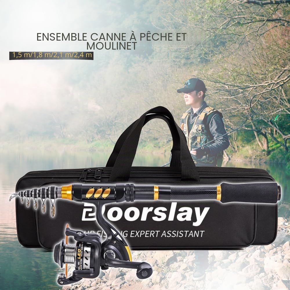 Kit de pêche Portable, kit de pêche Complet Professionnel, 1 Canne à pêche télescopique, 1 Moulinet de pêche, appât, Ligne de pêche de 100 m, pour Les débutants et Les Amateurs de pêche