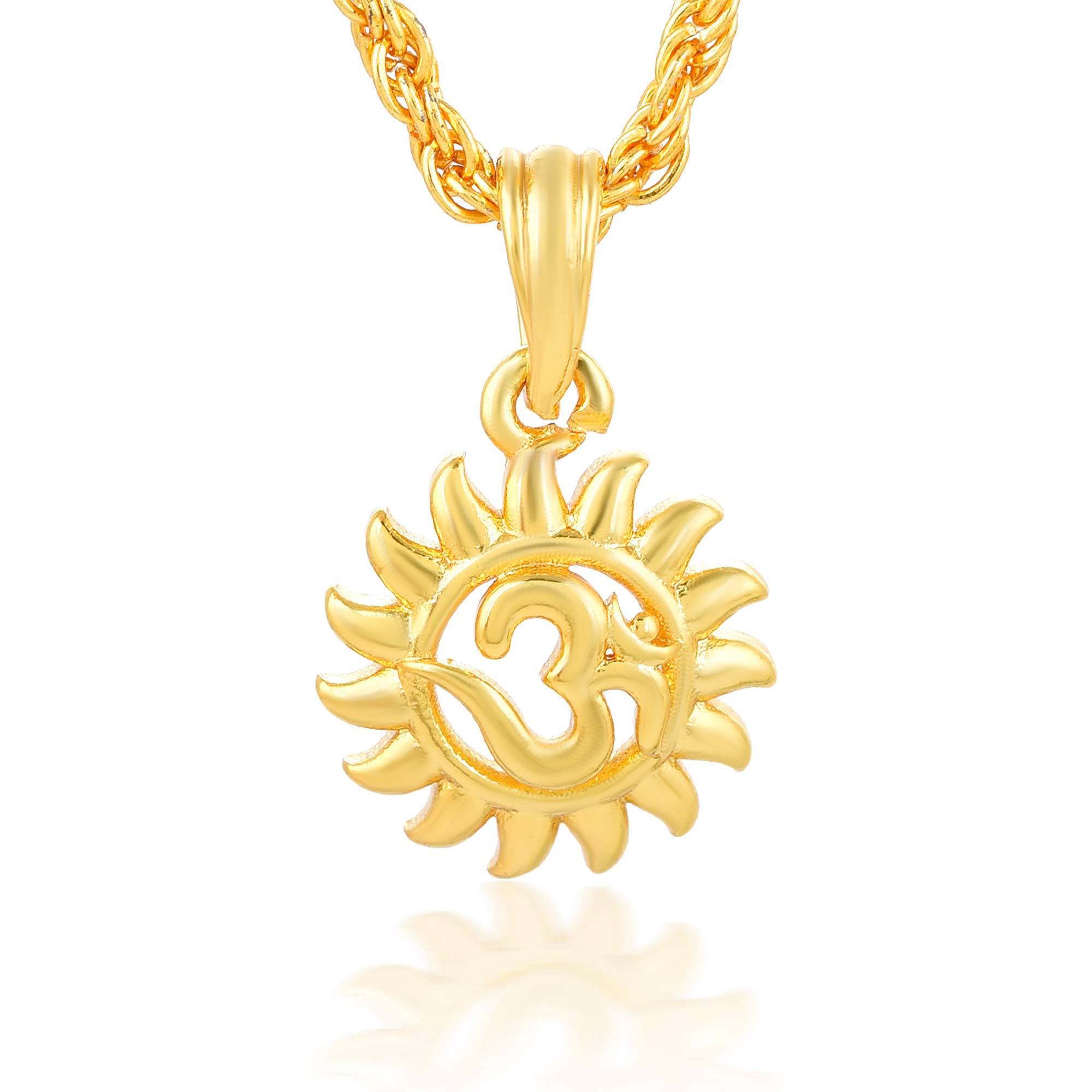 Brass 24 KT Gold Plated Om Sun Pendant with Chain, 1 Gram (SST2425PCAN)-image-14