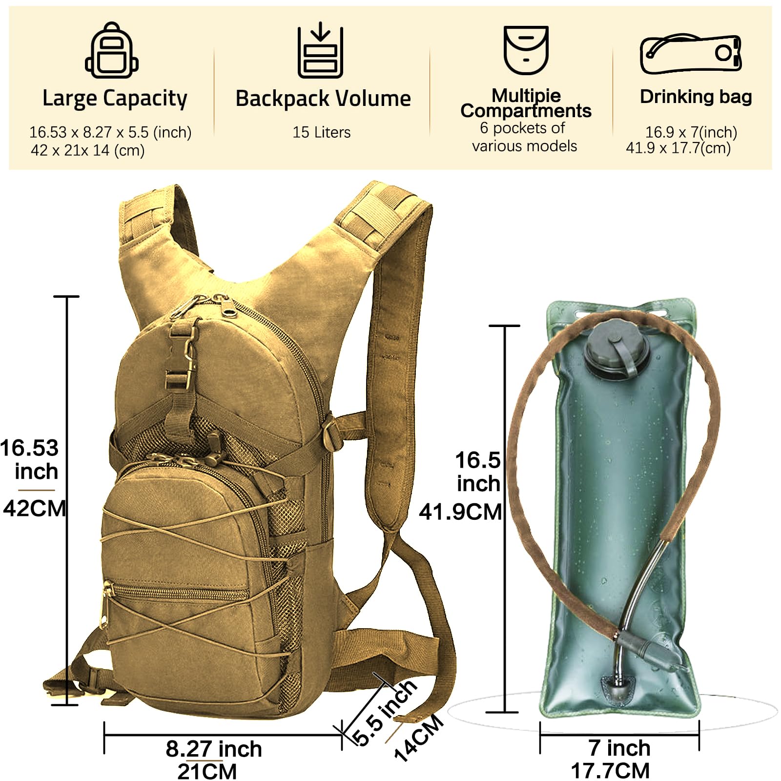 RAPIDSKY Borraccia da 3L, Borraccia Tattica ad Alta Capienza, Borraccia Unisex, Zaino Tattico, Escursionismo, Ciclismo, Corsa, Caccia