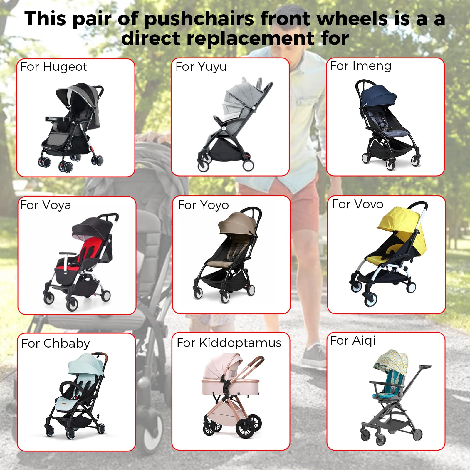 2 ruote anteriori in gomma per passeggini, ruote da 13 cm, rotazione a 360 gradi, assorbimento degli urti, accessori di ricambio per passeggini Yoyo Babyzen, Yoya, Vovo